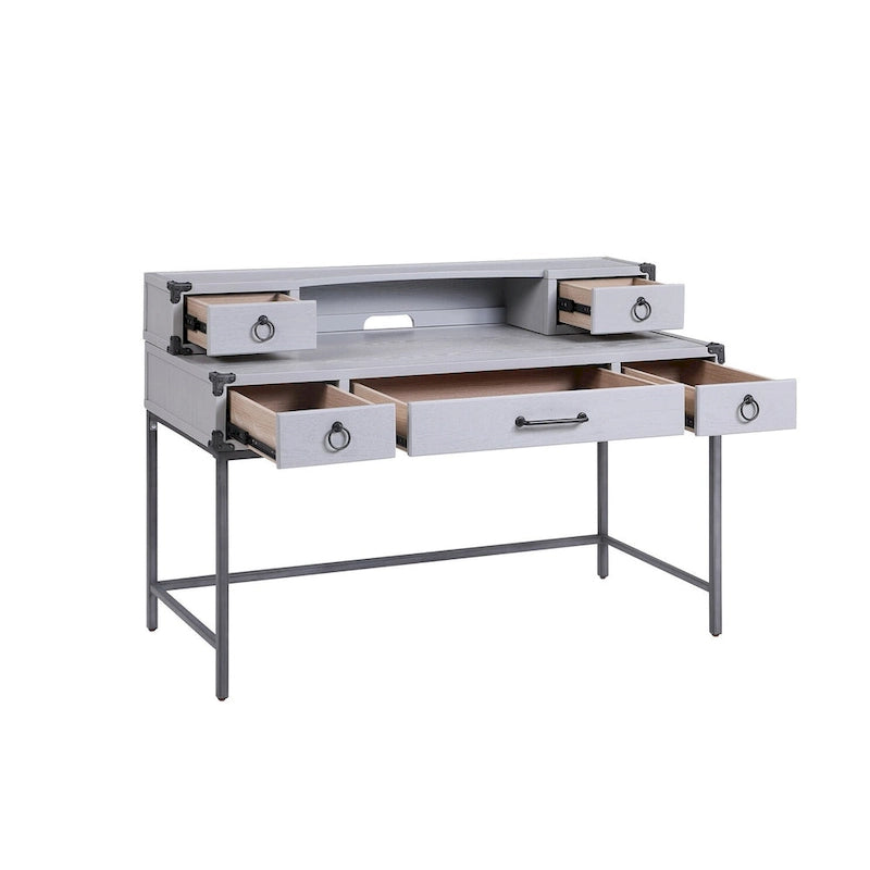 54 Gray Wood Writing Desk With Five Drawers