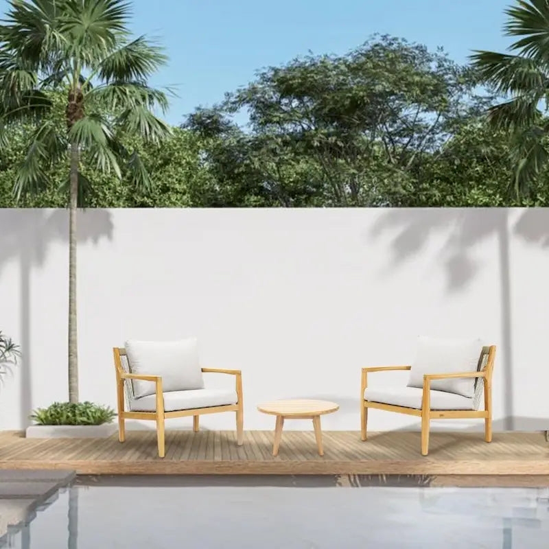 3-piece Acacia Wood Patio Sofa Set with A Sleek Coffee/ Side Table