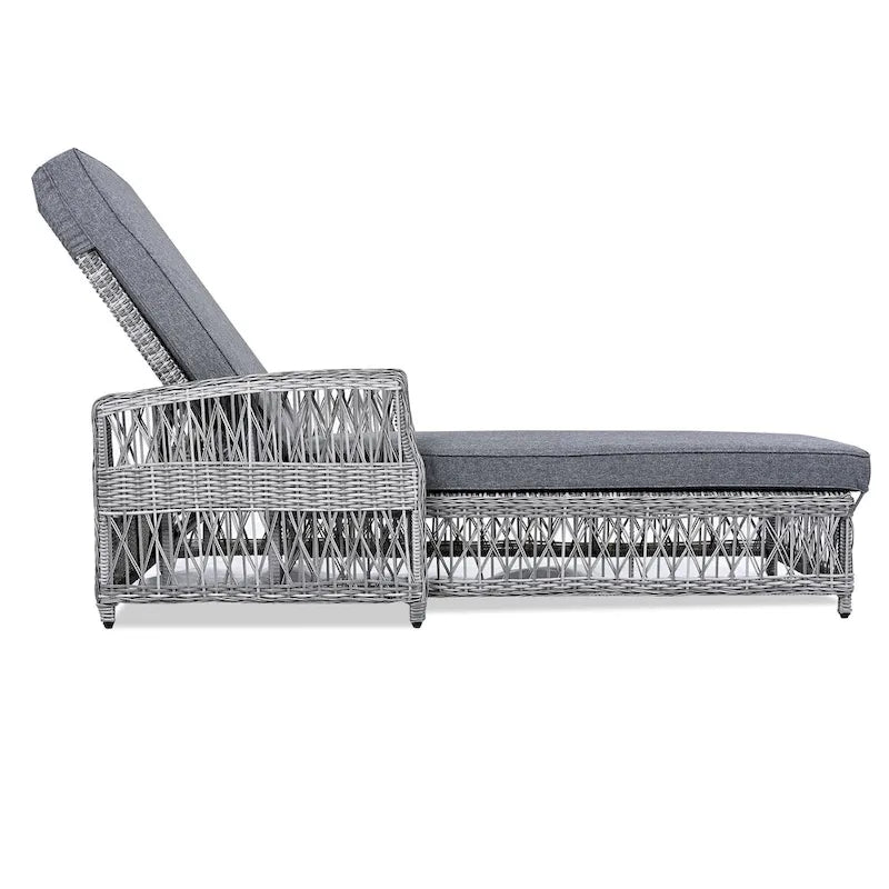 Outdoor Adjustable Reclining Wicker Chaise Lounge with Removable Cushion