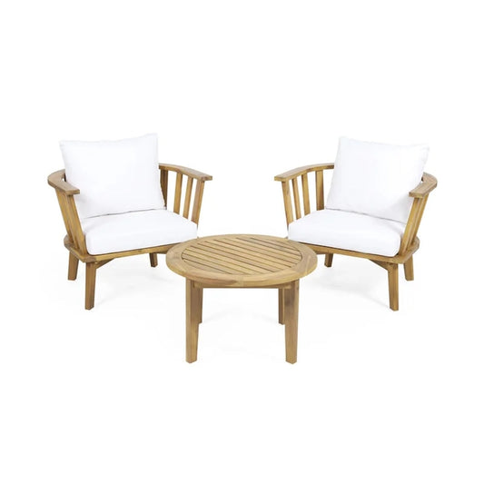 Roomfitters 3-Piece Acacia Wood Patio Set, Outdoor Club Chairs and Table with Waterproof Cushions for Porch, Beige+Teak