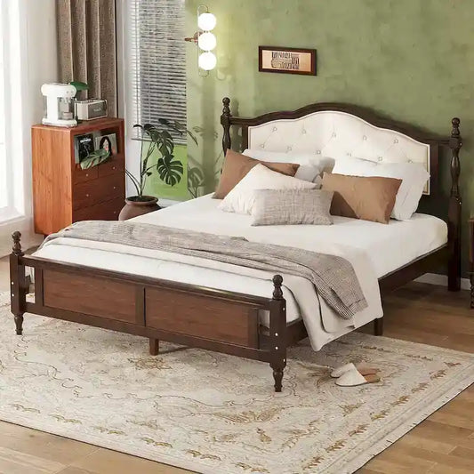 Queen Platform Bed with Upholstered Headboard & Hidden Storage
