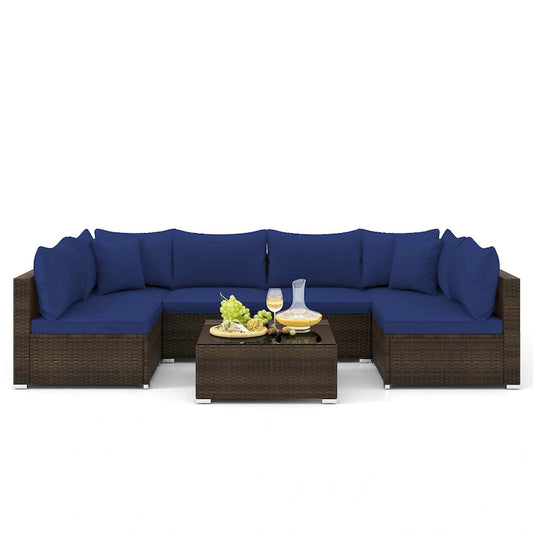 Costway 7 PCS Patio Rattan Furniture Set Sectional Sofa Cushioned - See Details
