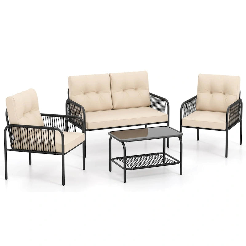 Costway 4 PCS Patio Furniture Set with Loveseat Tempered Glass Coffee - See Details