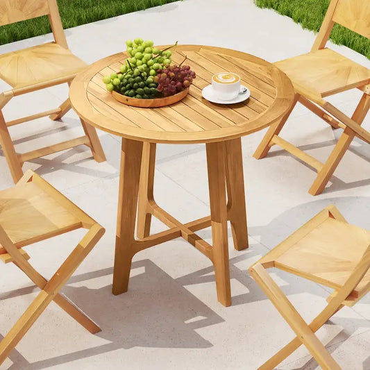 Gymax 31.5 Patio Dining Table Round Teak Wood Dining Table w/
