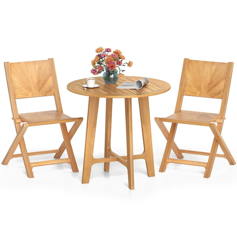 Gymax 31.5 Patio Dining Table Round Teak Wood Dining Table w/