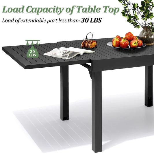 7PC Outdoor Set Aluminum Expandable Patio Dining Table with Rattan Chair