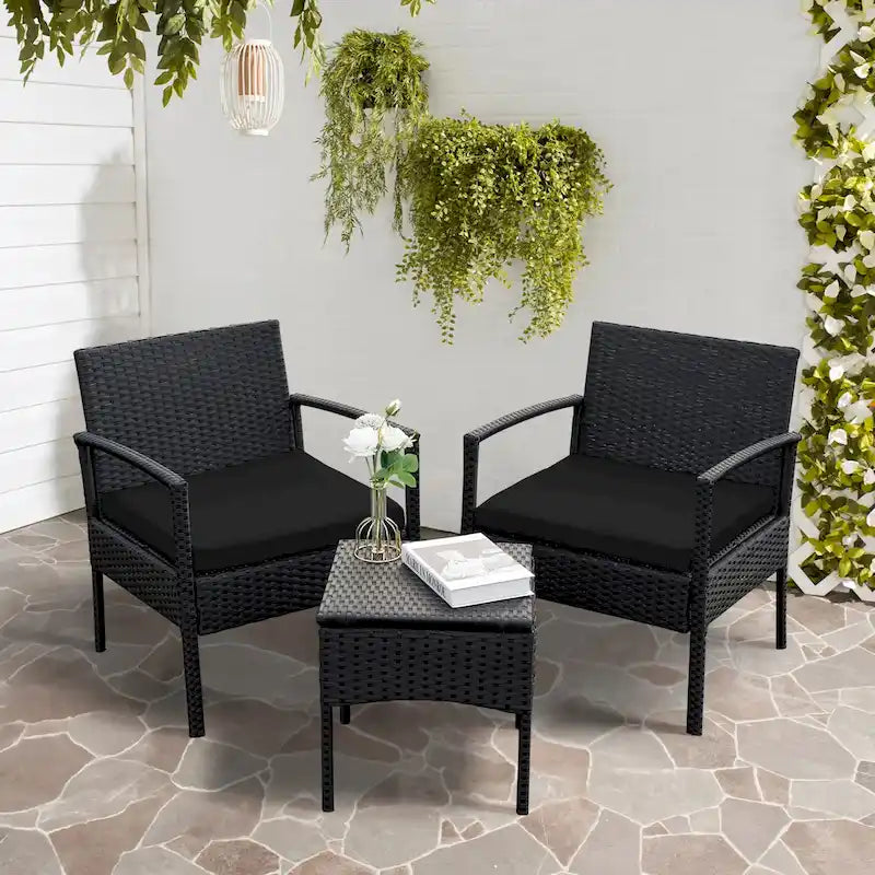3 PCS Outdoor Patio Bistro, Rattan Conversation Chairs Set, Balcony Furniture Set - 28 H x 23.3 W x 23.3 D