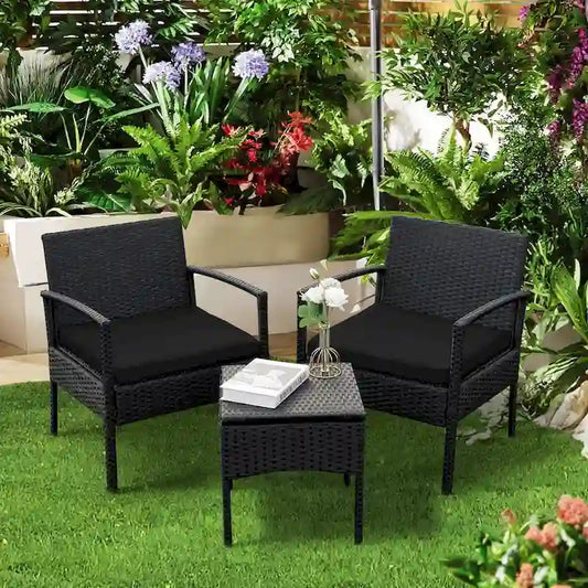 3 PCS Outdoor Patio Bistro, Rattan Conversation Chairs Set, Balcony Furniture Set - 28 H x 23.3 W x 23.3 D