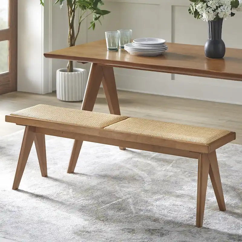 Lifestorey Veletina Solid Wood and Rattan Dining Bench