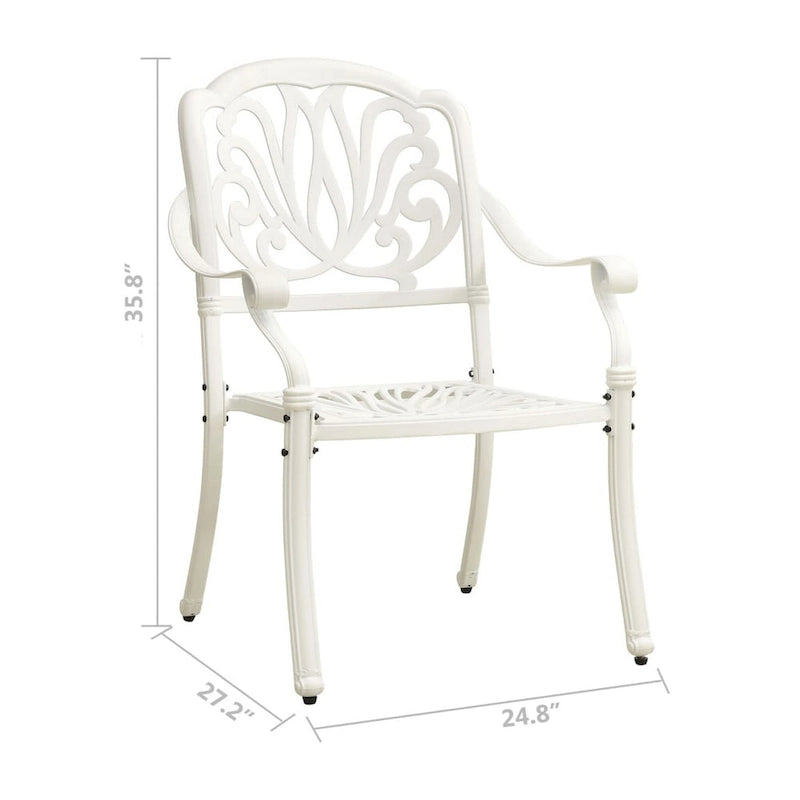 Outdoor Patio Chairs Set of 2, Floral Pattern Backrest, White Aluminum