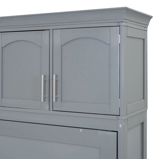Gray Queen Size Multifunction Murphy Bed with Top Cabinets