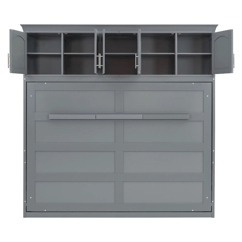 Gray Queen Size Multifunction Murphy Bed with Top Cabinets