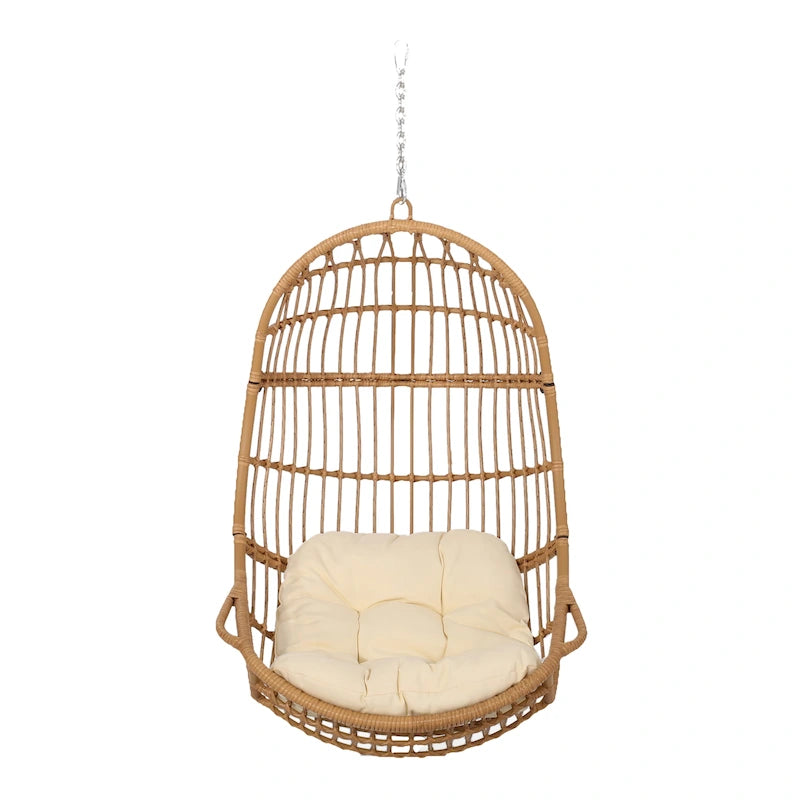 Crumpton Wicker Outdoor Hanging Basket Chair with Cushions by Christopher Knight Home