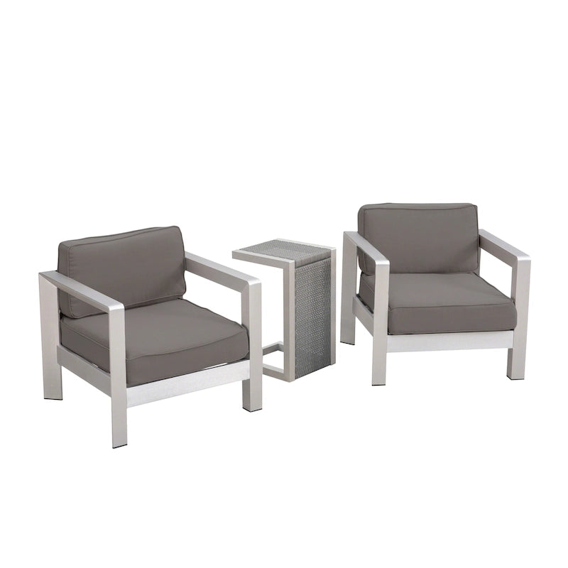 Aviara Outdoor Aluminum Club Chairs with Wicker-Topped Side Table by Christopher Knight Home
