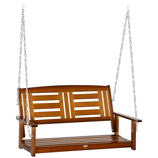 Outsunny 2-Person Outdoor Patio Swing Chair with Pine Wood Frame and Wide Backrest for Patio and Yard, 47 x 27 x 25 , Teak