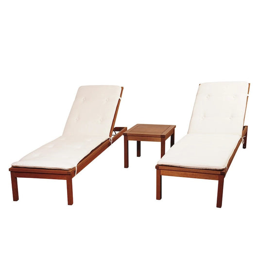 Amazonia Pacific 3-piece Wheel Lounger Set with White Cushions