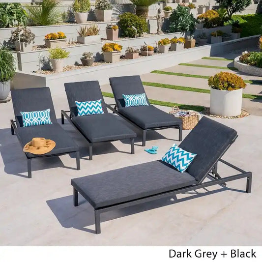 Navan Outdoor Aluminum Chaise Lounge with Cushion (Set of 4) by Christopher Knight Home