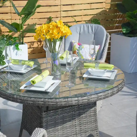 Moda 5-Piece Patio Wicker Round Dining Table Set with Cushions