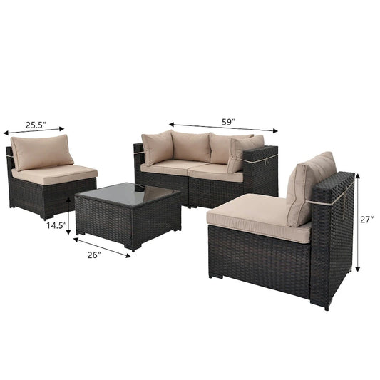 UPHA 5 Piece Patio Conversation Furniture Sectional Seating Group With Cushions