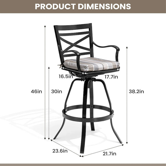 Outdoor Patio Bar Stools Aluminum Swivel Bar Chair with Sunbrella Cushion - 21.7 in W x 16.5 in D x 46 in H