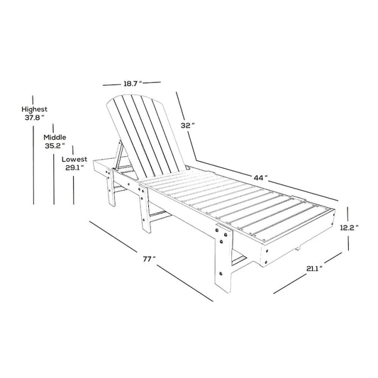 Polytrends Altura Armless Poly Eco-Friendly All Weather Reclining Chaise Lounge