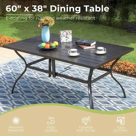 Metal Outdoor Patio Dining Sets 7 Pieces, 6 Spring Motion Chairs with Cushions and 1 Rectangular Metal Table
