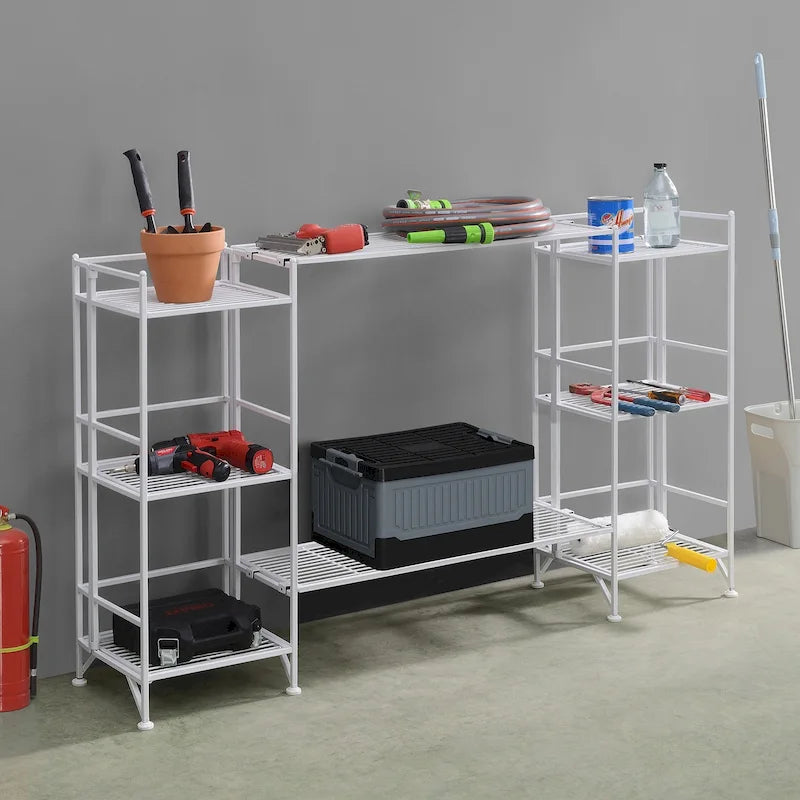 Xtra Storage 3 Tier Folding Metal Shelves with Set of 2 Deluxe Extension Shelves