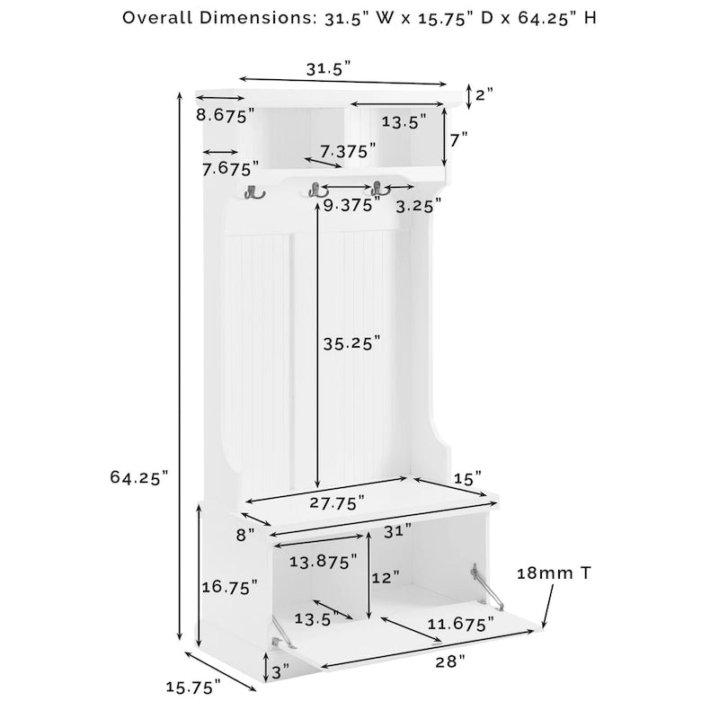 Crosley Shoreline Hall Tree - 31.5 W x 15.75 D x 64.25 H