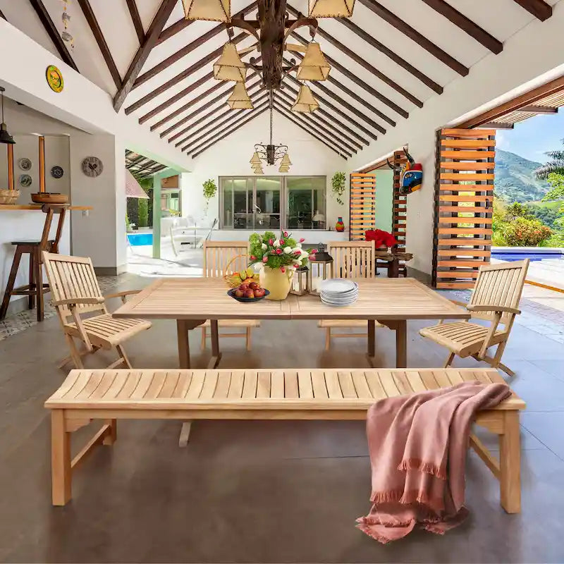 Seven Seas Teak Naples Outdoor Patio Folding Arm Chair, set of 2