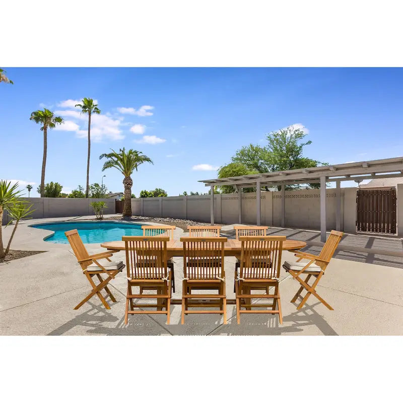 Seven Seas Teak Hawaii Teak Wood Oval Outdoor Patio Extension Table, 71 to 94 inch (Table Only)