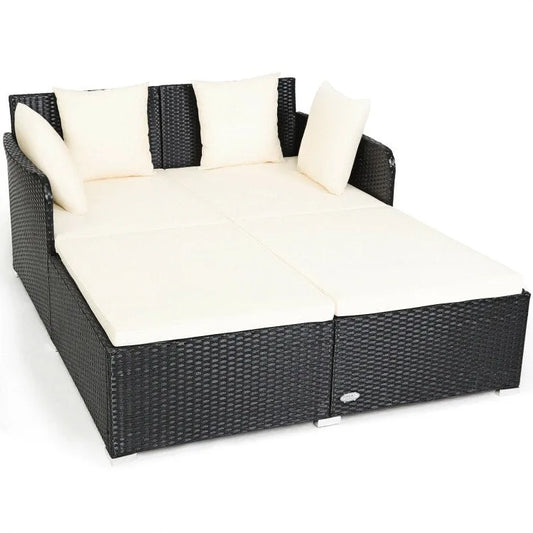 Outdoor Rattan Daybed with Cushions for Patio Garden Lounge Seating