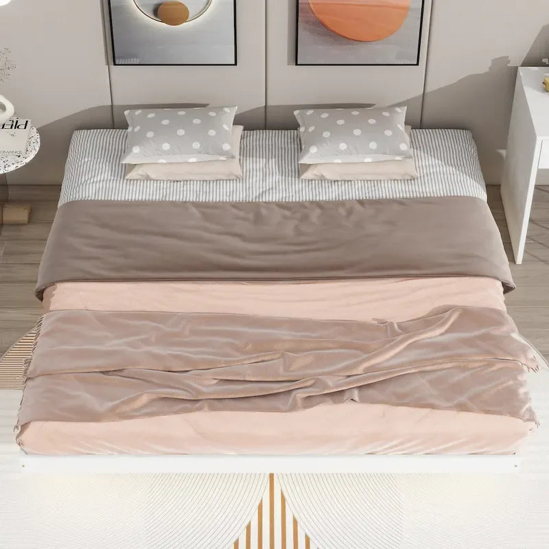 King Size Floating Bed with LED Lights