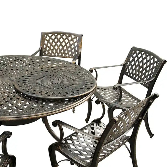 Outdoor Lattice 59-in. Round Dining Set with Lazy Susan and Six Chairs