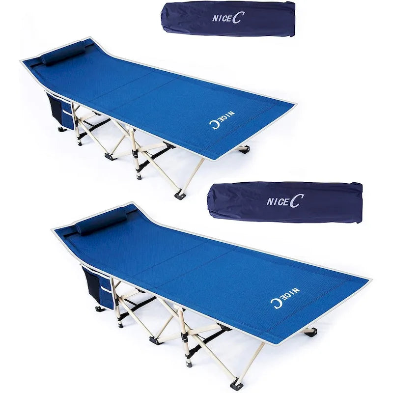 Camping Cots, Folding Cot, with Pillow, Carry Bag & Storage Pocket, Heavy Duty Holds Up to 500 Lbs, Outdoor&Indoor - 74 x 26.5