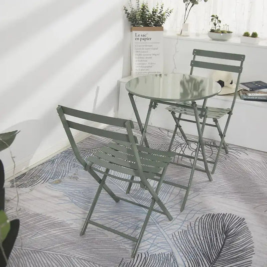 3 Piece Patio Bistro Set of Foldable Round Table and Chairs