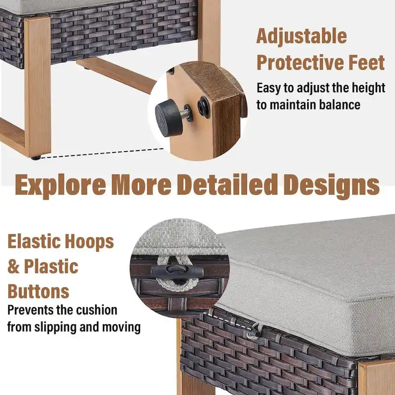 Gymojoy Outdoor Wicker Rattan Swivel Chair with Ottomans - Brown