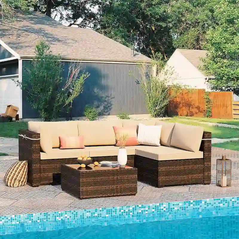 Patio Watcher 5 Pieces Patio Wicker Sectional Sofa Seating Group with Cusions