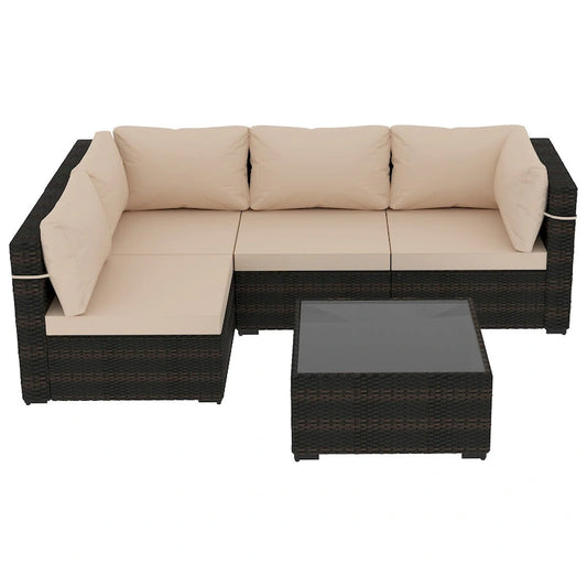Patio Watcher 5 Pieces Patio Wicker Sectional Sofa Seating Group with Cusions
