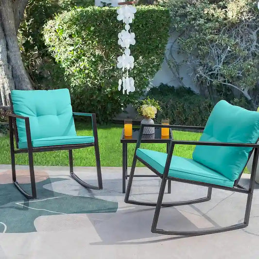 3 Pieces Rocking Wicker Set, Patio Outdoor FurnitureSets