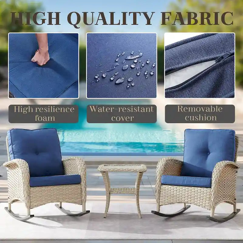 3 Pieces Patio Furniture Rocking Set - Light Beige