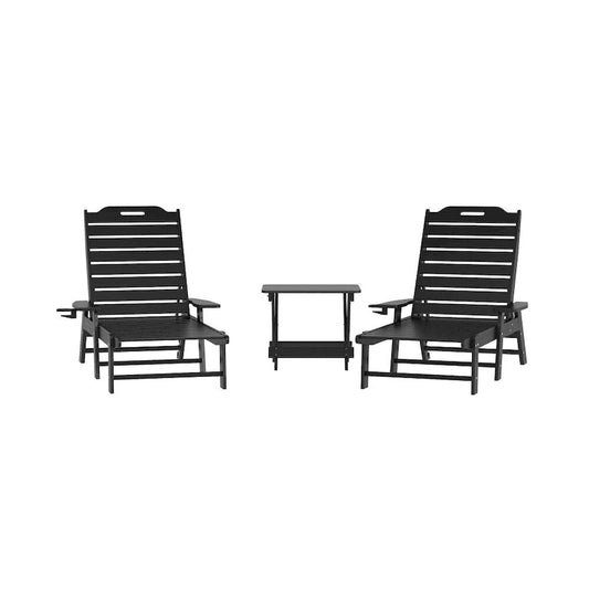 3pc Commercial Indoor/Outdoor Adirondack Set with 2 Loungers, Side Table