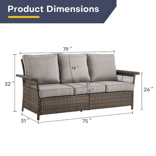 Gymojoy 2PCS Patio Rattan Ottoman Cushioned Seat - Brown