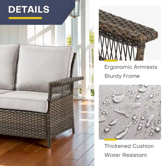 Gymojoy 3PCS Outdoor Swivel Gliders Chair Table with Ottoman - Brown