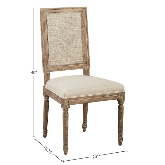 Linen and Cane Oak Dining Chair, Neutral