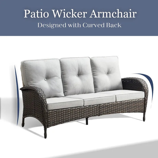 Outdoor 3-seat Sofa PE Rattan Sofa - Brown