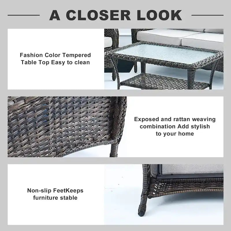 Loveseat with Coffee Table, Rocking Chair set - Brown