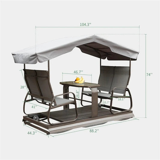 4-Seat Outdoor Aluminum Frame Glider Benches with Canopy and Netting