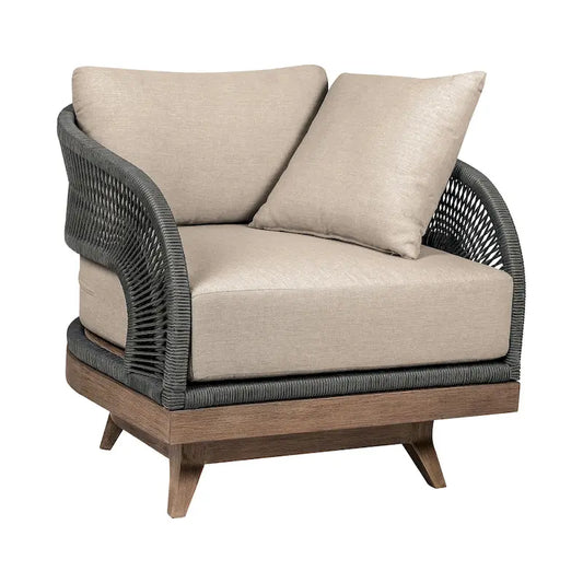 Kimi 33 Inch Outdoor Patio Swivel Accent Chair, Olefin, Gray Woven Rope