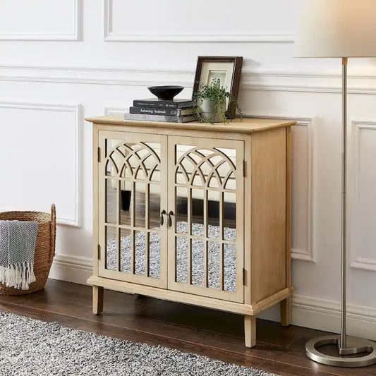 Art Leon Wood Accent Cabinet with Mirrored Doors Sideboard Buffet