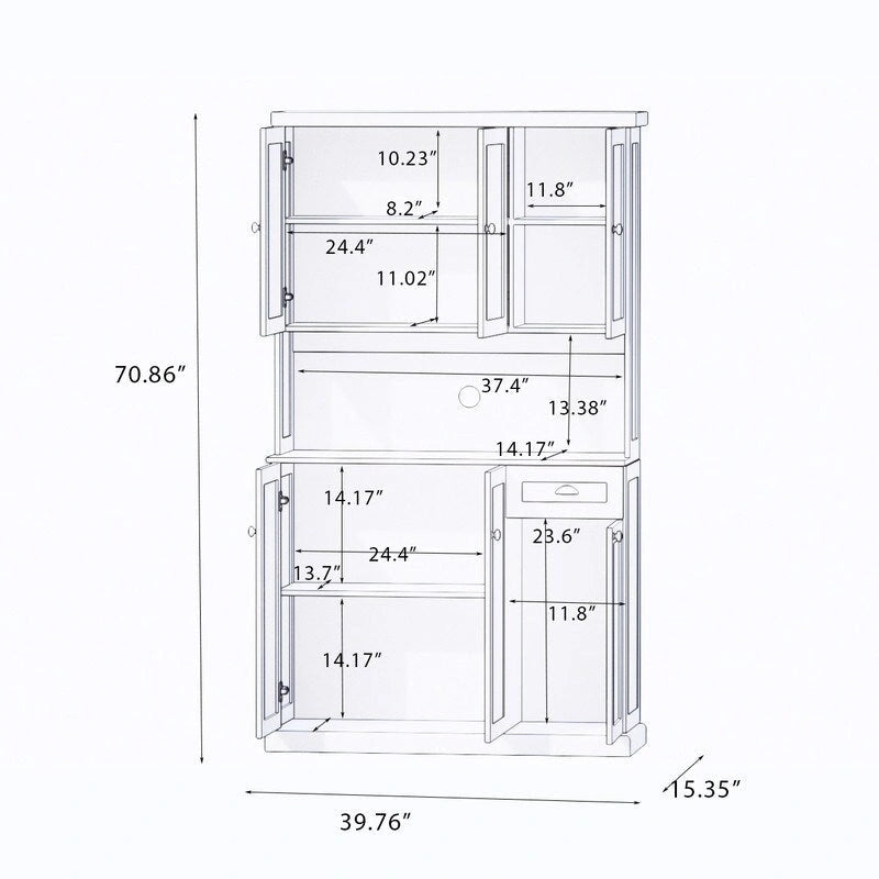 71 Kitchen Pantry Storage Cabinet with Adjustable Shelves, 6 Doors and 1 Drawer